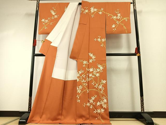 平和屋着物●訪問着　駒刺繍　枝花文　金彩　ロング丈　正絹　逸品　AABG4584fy_1