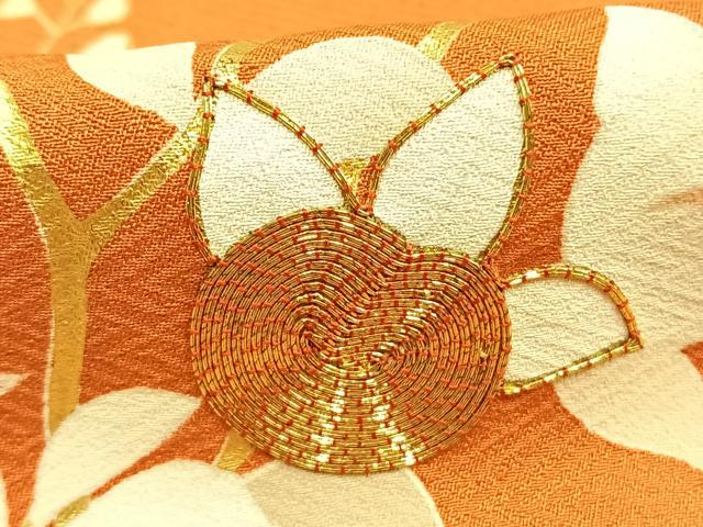 平和屋着物●訪問着　駒刺繍　枝花文　金彩　ロング丈　正絹　逸品　AABG4584fy 平和屋着物○訪問着 駒刺繍 枝花文 金彩 ロング丈 正絹 逸品