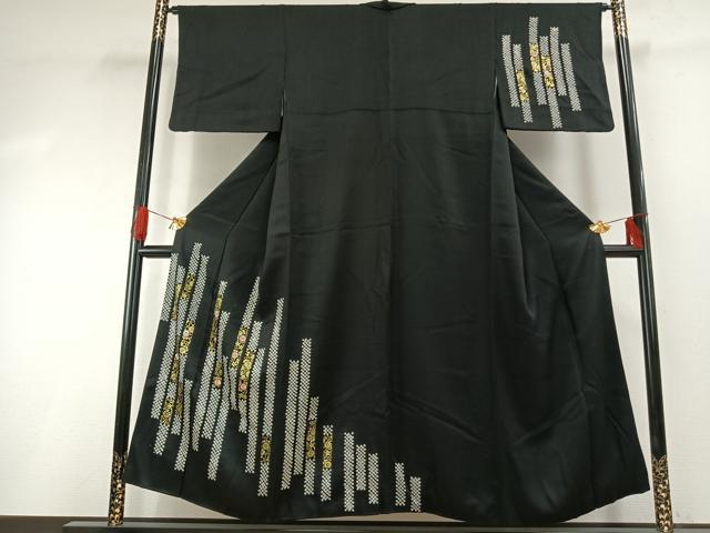 平和屋着物●訪問着　絞り　刺繍　花唐草文　黒地　金彩　正絹　逸品　AABG4622fy 30,420円