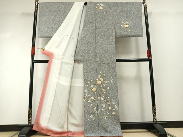 平和屋着物●訪問着　草花文　金彩　正絹　逸品　AABG4690fy_1