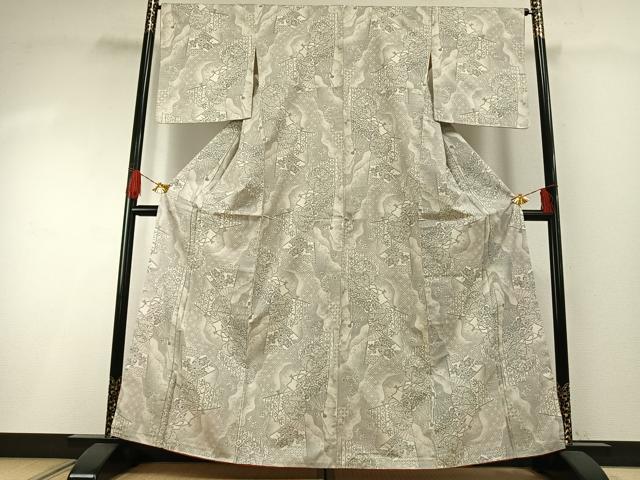 平和屋着物●本場大島紬　白大島　カタス9マルキ　扇面花文　正絹　逸品　未使用　AABG4694fy_1