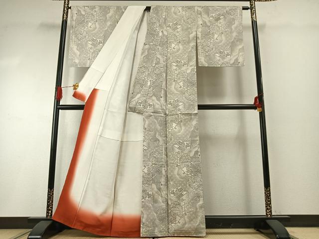 平和屋着物●本場大島紬　白大島　カタス9マルキ　扇面花文　正絹　逸品　未使用　AABG4694fy_2