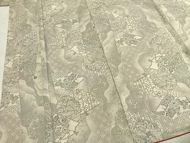 平和屋着物●本場大島紬　白大島　カタス9マルキ　扇面花文　正絹　逸品　未使用　AABG4694fy_3