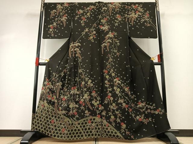 平和屋着物●訪問着　松竹梅　黒地　正絹　逸品　AABG4699fy 平和屋着物○訪問着 松竹梅 黒地 正絹 逸品 AABG4699fy 【公式通販】