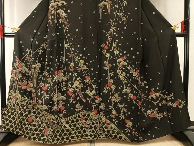 平和屋着物●訪問着　松竹梅　黒地　正絹　逸品　AABG4699fy 平和屋着物○訪問着 松竹梅 黒地 正絹 逸品 AABG4699fy 【公式通販】