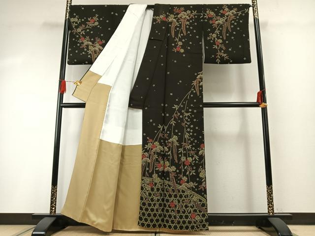 平和屋着物●訪問着　松竹梅　黒地　正絹　逸品　AABG4699fy 平和屋着物○訪問着 松竹梅 黒地 正絹 逸品 AABG4699fy 【公式通販】