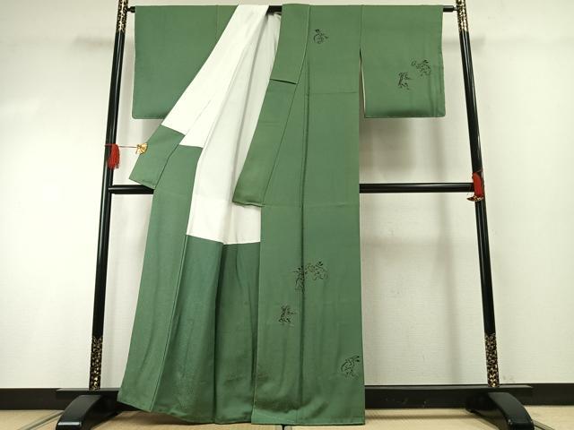 平和屋着物●中国人間国宝　将雪英　訪問着　中国三大刺繍　相良刺繍　総刺繍　鳥獣戯画　薄緑色　正絹　逸品　AABG4703fy_1