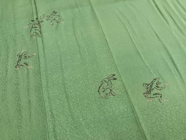 平和屋着物●中国人間国宝　将雪英　訪問着　中国三大刺繍　相良刺繍　総刺繍　鳥獣戯画　薄緑色　正絹　逸品　AABG4703fy_3