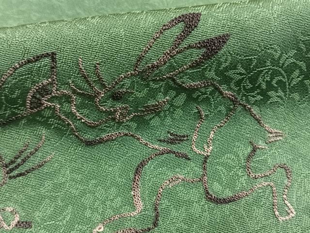 平和屋着物●中国人間国宝　将雪英　訪問着　中国三大刺繍　相良刺繍　総刺繍　鳥獣戯画　薄緑色　正絹　逸品　AABG4703fy_5
