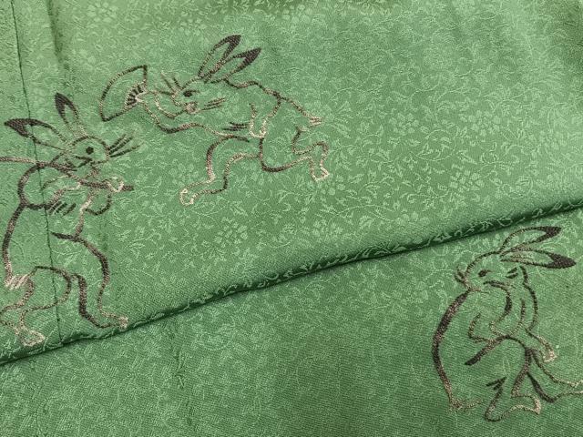 平和屋着物●中国人間国宝　将雪英　訪問着　中国三大刺繍　相良刺繍　総刺繍　鳥獣戯画　薄緑色　正絹　逸品　AABG4703fy_4