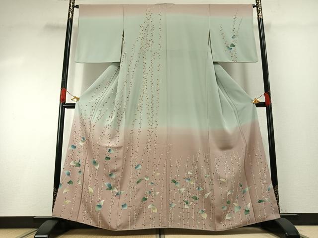 平和屋着物●訪問着　友禅　作家物　枝葉文　暈し染め　正絹　逸品　AABG4707fy