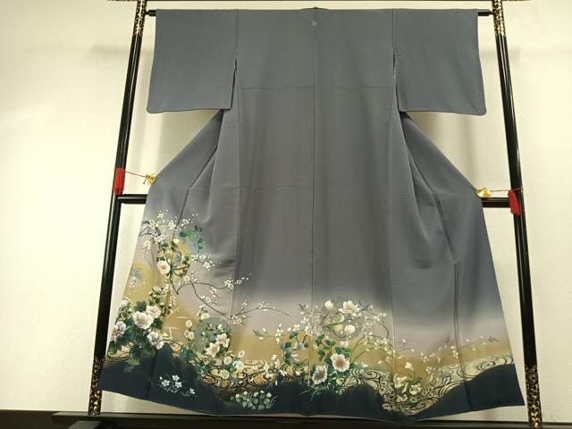 平和屋着物●訪問着　手描き　雪輪花鳥文　暈し染め　金銀彩　正絹　逸品　AABG4708fy
