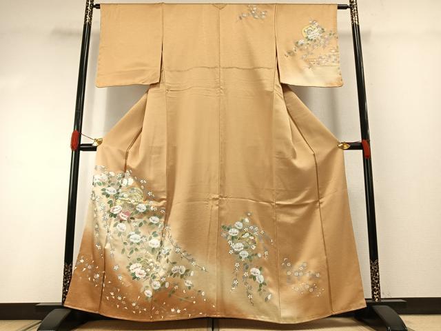 平和屋着物●訪問着　刺繍　枝花文　暈し染め　金銀彩　金糸　正絹　逸品　未使用　AABG4709fy