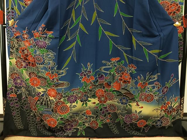 平和屋着物●豪華振袖　紅型　風景花文　暈し染め　正絹　逸品　AABG4740fy_2