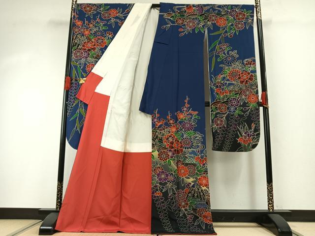 平和屋着物●豪華振袖　紅型　風景花文　暈し染め　正絹　逸品　AABG4740fy_1
