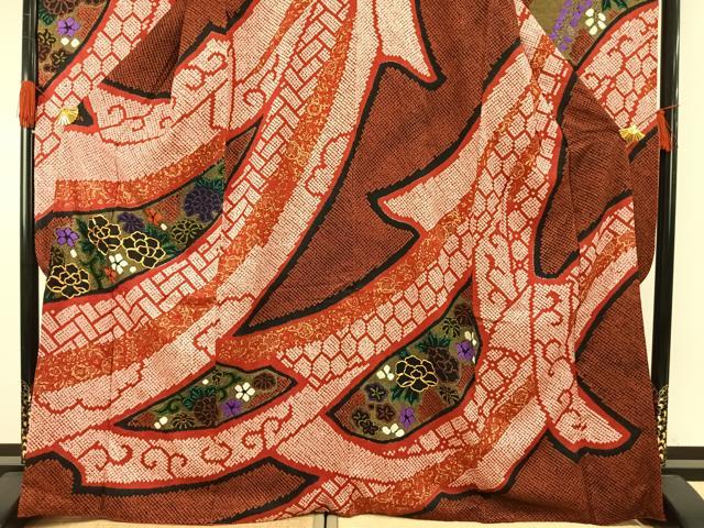 平和屋着物●豪華振袖　駒刺繍　絞り　草花文　金彩　正絹　逸品　AABG4745fy_2