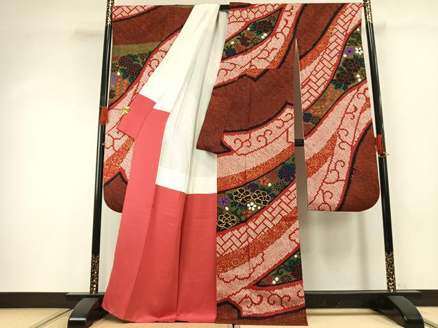 平和屋着物●豪華振袖　駒刺繍　絞り　草花文　金彩　正絹　逸品　AABG4745fy_1