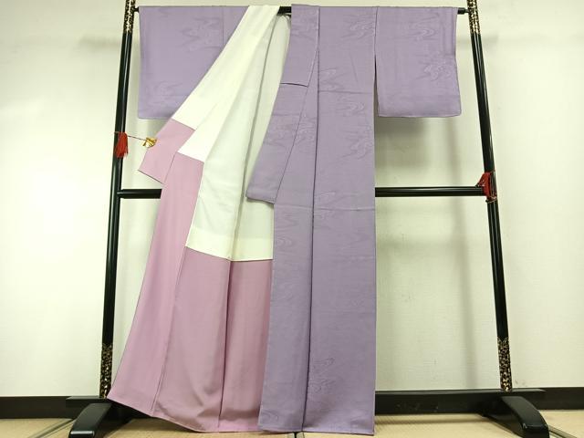 平和屋着物●上質な色無地　流水地紋　薄葡萄色　正絹　逸品　未使用　AABG4771fy_2