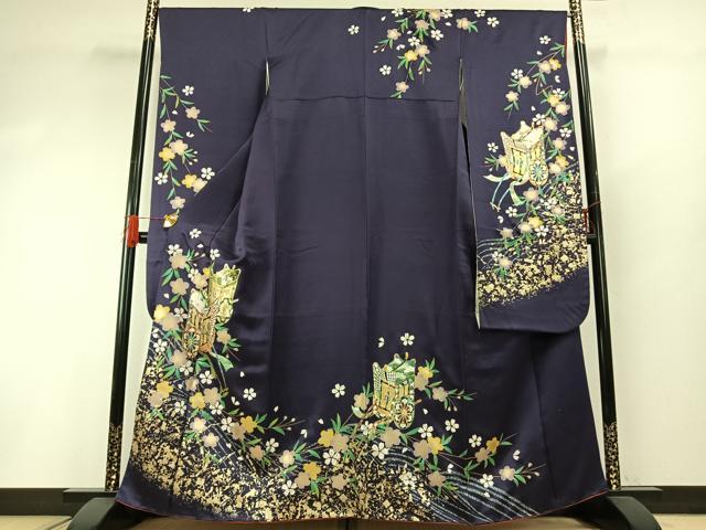 平和屋着物●豪華振袖　御所車花文　金銀彩　正絹　逸品　AABG4788fy