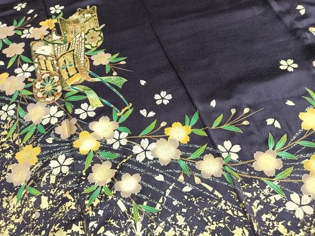 平和屋着物●豪華振袖　御所車花文　金銀彩　正絹　逸品　AABG4788fy_3
