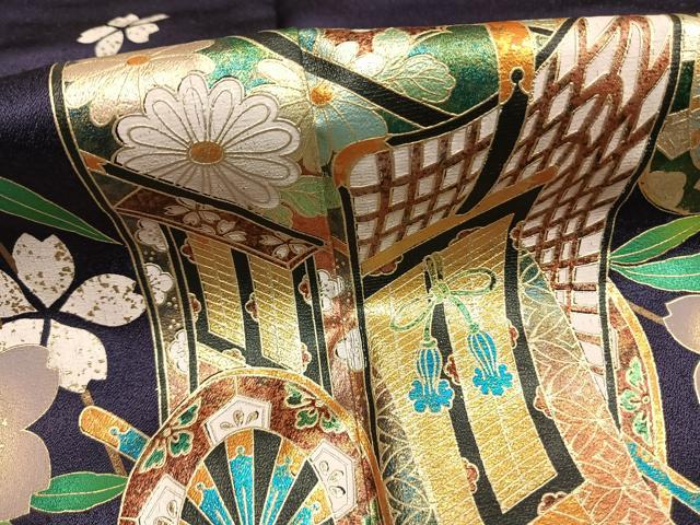 平和屋着物●豪華振袖　御所車花文　金銀彩　正絹　逸品　AABG4788fy_5