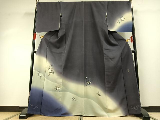 平和屋着物●ちぎり和紙重ね染　村松志行　訪問着　手描き　枝花文　暈し染め　正絹　逸品　未使用　AABG4806fy