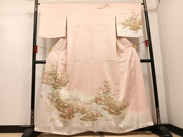 平和屋着物●訪問着　友禅　駒刺繍　松竹梅　風景籬文　暈し染め　金彩　松坂屋扱い　正絹　逸品　AABG4862ph