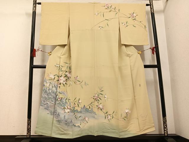 平和屋着物●十日町友禅作家　岡村蒼風　訪問着　渡橋草花文　暈し染め　正絹　逸品　AABG4872ph