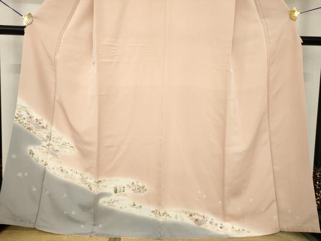 平和屋着物●訪問着　友禅　流水風景文　暈し染め　金彩　正絹　逸品　AABG4932ck_2