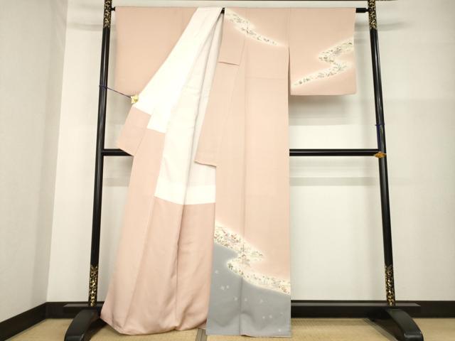 平和屋着物●訪問着　友禅　流水風景文　暈し染め　金彩　正絹　逸品　AABG4932ck_1