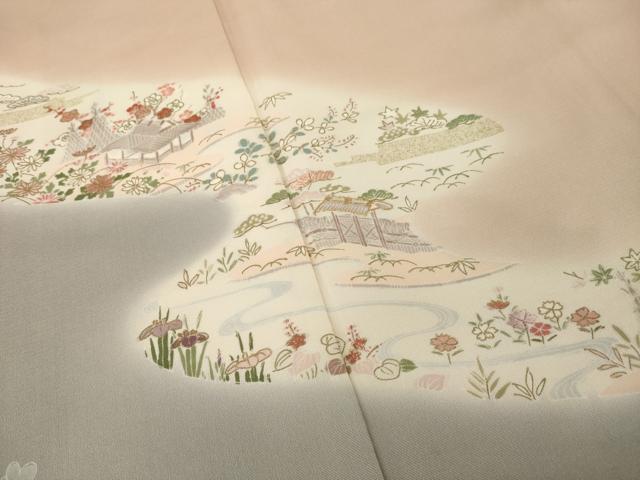 平和屋着物●訪問着　友禅　流水風景文　暈し染め　金彩　正絹　逸品　AABG4932ck_3