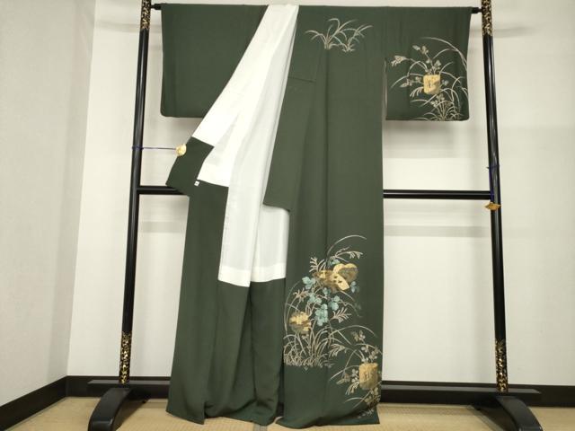 平和屋着物●訪問着　地紙取り立波文　竹屋町刺繍　金彩　正絹　逸品　AABG4945ck_1