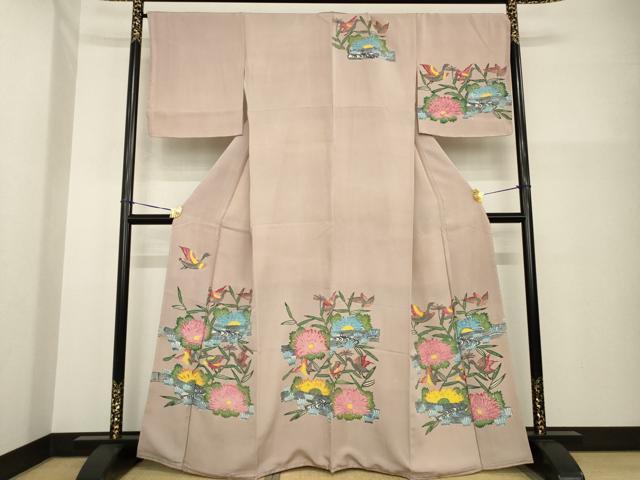 平和屋着物●訪問着　紅型　流水花鳥文　正絹　逸品　AABG4976ck