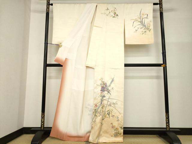平和屋着物●訪問着　草花文　金彩　正絹　逸品　AABG4992ck_1