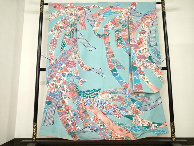 平和屋着物●豪華振袖　型染め　蔓帯花文　正絹　逸品　AABG4997ck