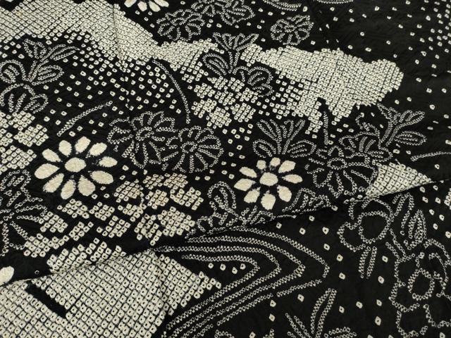 平和屋着物○訪問着 総絞り 流水檜垣草花文 黒地 正絹 逸品 着物□訪問