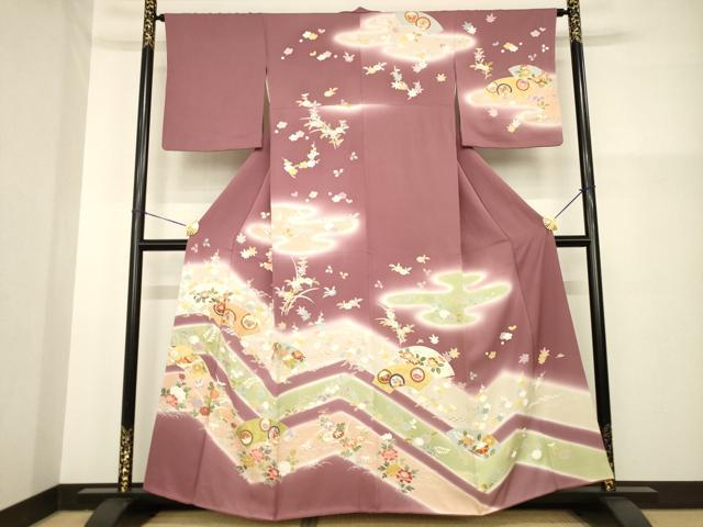 平和屋着物●創業460年・千總　訪問着　駒刺繍　地紙花蝶文　暈し染め　金彩　正絹　逸品　AABG5250ck