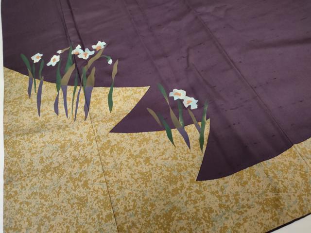 平和屋着物●訪問着　紬地　草花文　金彩　正絹　逸品　AABG5307cs_4