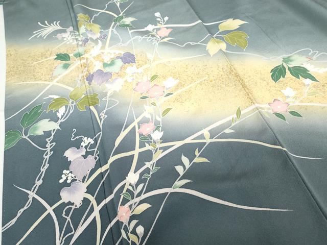 平和屋着物○訪問着 友禅 蔦の葉花文 暈し染め 金銀彩 正絹 逸品