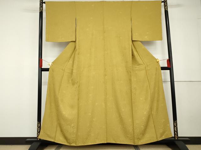 平和屋着物●上質な色無地　辻が花地紋　芥子色　やまと誂製　正絹　逸品　未使用　AABG5410cs_1