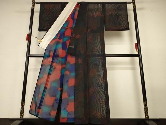 平和屋着物＊夏物　小紋　紗　枝葉文　正絹　逸品　AABG5443jd_2