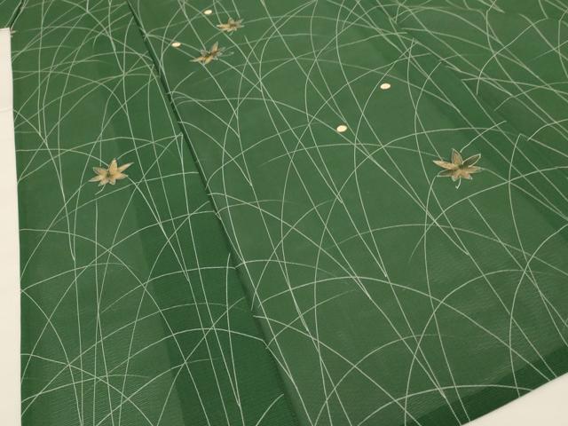 平和屋着物＊夏物　小紋　絽　刺繍　舞葉文　金彩　正絹　逸品　AABG5459jd_3