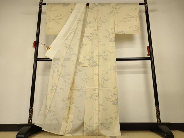 平和屋着物＊夏物　小紋　絽　枝葉文　正絹　逸品　AABG5461jd_2