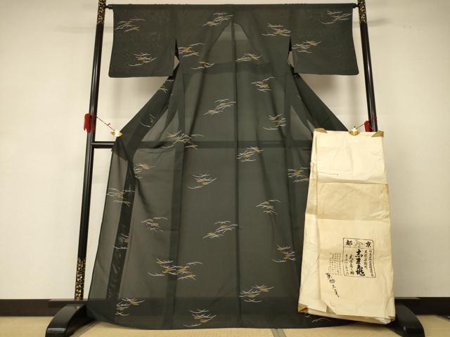 平和屋着物＊夏物　銀座　志ま亀　小紋　絽　ススキ　たとう紙付き　正絹　逸品　AABG5512jd 平和屋着物＊夏物 銀座 志ま亀 小紋 絽 ススキ たとう紙付き 正絹 逸品
