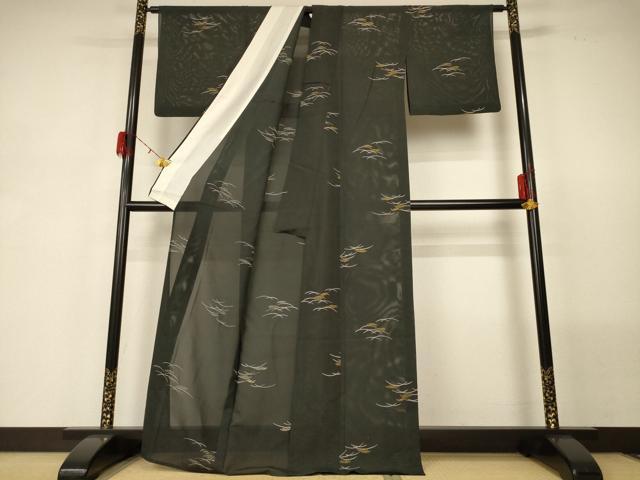 平和屋着物＊夏物　銀座　志ま亀　小紋　絽　ススキ　たとう紙付き　正絹　逸品　AABG5512jd_1