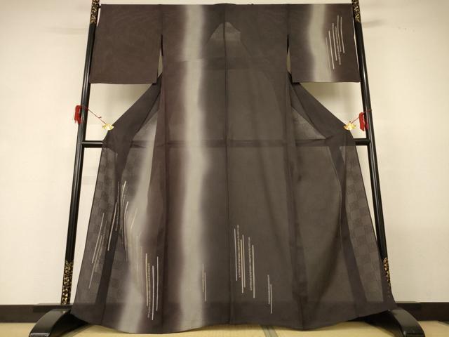 平和屋着物＊夏物　訪問着　変わり絽　駒刺繍　縞　暈し染め　正絹　逸品　AABG5538jd