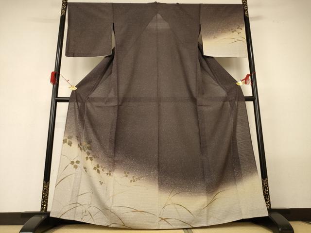 平和屋着物＊夏物　訪問着　絽　枝葉文　暈し染め　金糸　金彩　正絹　逸品　AABG5543jd
