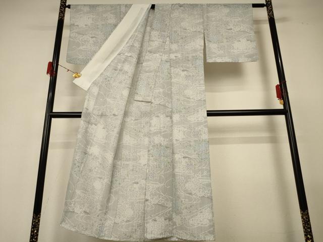 平和屋着物＊夏物　小紋　流水草花文　洗える着物　AABG5546jd_2