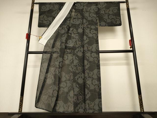 平和屋着物＊夏物　小紋　紗　切り嵌め花文　洗える着物　AABG5564jd_2