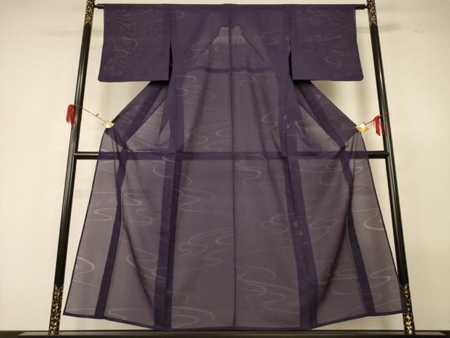 平和屋着物＊夏物　小紋　縦絽　流水文　正絹　逸品　AABG5594jd_1